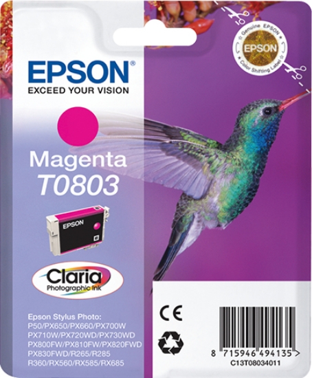 Picture of Epson Hummingbird Singlepack Magenta T0803 Claria Photographic Ink
