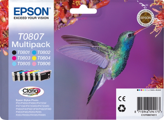 Picture of Epson Hummingbird Multipack 6-colours T0807 Claria Photographic Ink