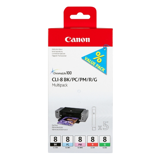Picture of Canon CLI-8 BK/PC/PM/R/G 5 Ink Cartridge Multipack