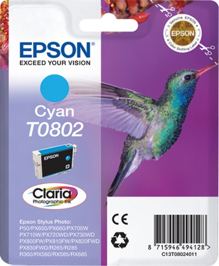 Picture of Epson Hummingbird Singlepack Cyan T0802 Claria Photographic Ink