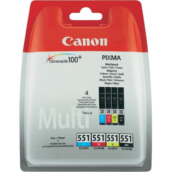 Picture of Canon CLI-551 C/M/Y/BK w/sec ink cartridge 4 pc(s) Original Standard Yield Black, Cyan, Magenta, Yellow