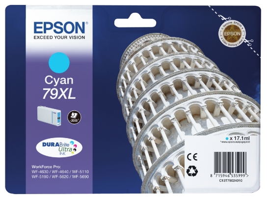 Picture of Epson Tower of Pisa Singlepack Cyan 79XL DURABrite Ultra Ink