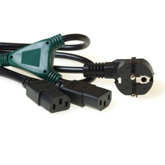 Picture of ACT Powercord split cable mains connector CEE7/7 male - 2 x C13 splitting at: 1.00 m