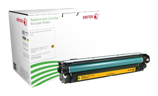 Picture of Xerox Yellow toner cartridge. Equivalent to HP CE342A. Compatible with HP Colour LaserJet M775