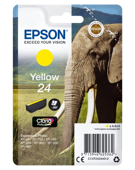 Picture of Epson Elephant Singlepack Yellow 24 Claria Photo HD Ink