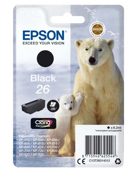 Picture of Epson Polar bear Singlepack Black 26 Claria Premium Ink