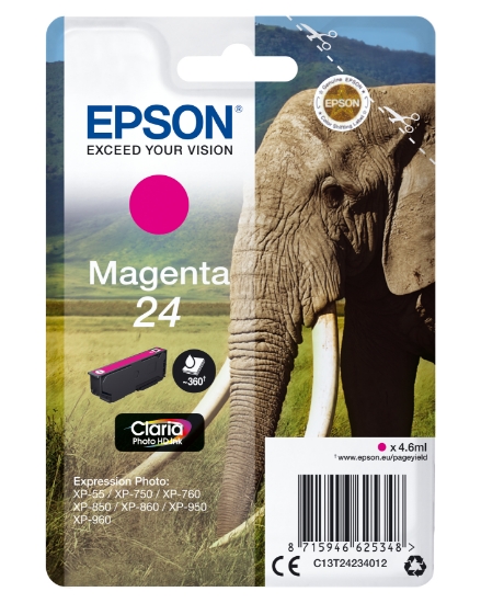 Picture of Epson Elephant Singlepack Magenta 24 Claria Photo HD Ink