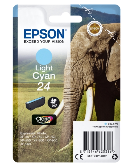 Picture of Epson Elephant Singlepack Light Cyan 24 Claria Photo HD Ink