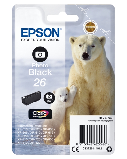 Picture of Epson Polar bear Singlepack Photo Black 26 Claria Premium Ink