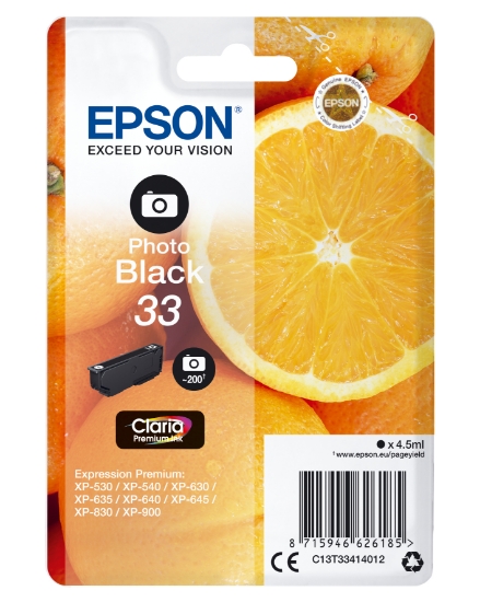 Picture of Epson Oranges Singlepack Photo Black 33 Claria Premium Ink