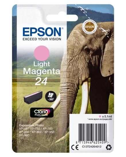 Picture of Epson Elephant Singlepack Light Magenta 24 Claria Photo HD Ink
