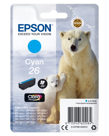 Picture of Epson Polar bear Singlepack Cyan 26 Claria Premium Ink
