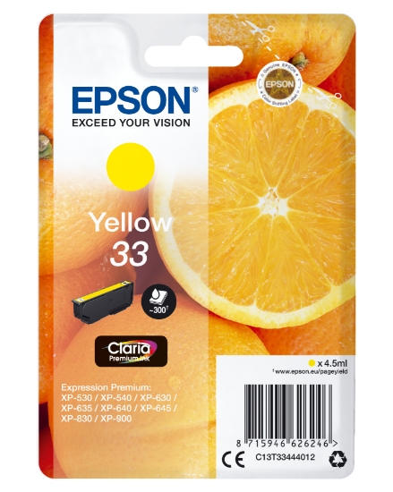 Picture of Epson Oranges Singlepack Yellow 33 Claria Premium Ink