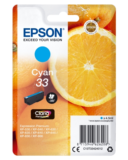 Picture of Epson Oranges Singlepack Cyan 33 Claria Premium Ink