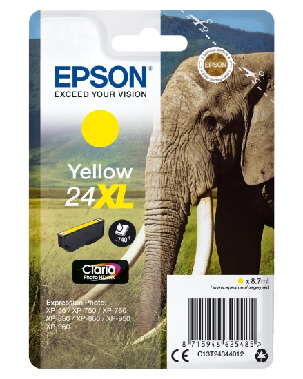 Picture of Epson Elephant Singlepack Yellow 24XL Claria Photo HD Ink