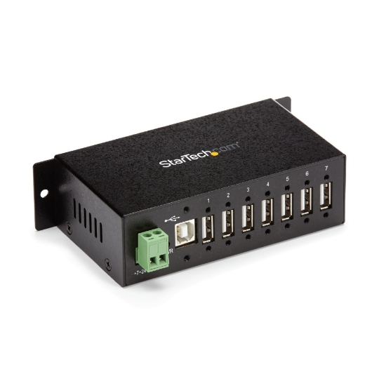 Picture of StarTech.com 7-Port USB 2.0 Hub - Metal Industrial USB-A Hub with ESD Protection & 350W Surge Protection - Din Rail, Wall or Desk Mountable - TAA Compliant USB Expander Hub
