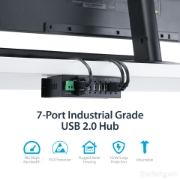 Picture of StarTech.com 7-Port USB 2.0 Hub - Metal Industrial USB-A Hub with ESD Protection & 350W Surge Protection - Din Rail, Wall or Desk Mountable - TAA Compliant USB Expander Hub