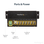 Picture of StarTech.com 7-Port USB 2.0 Hub - Metal Industrial USB-A Hub with ESD Protection & 350W Surge Protection - Din Rail, Wall or Desk Mountable - TAA Compliant USB Expander Hub