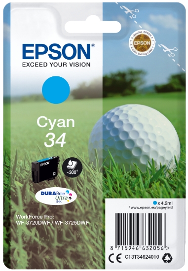 Picture of Epson Golf ball Singlepack Cyan 34 DURABrite Ultra Ink