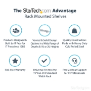 Picture of StarTech.com 2U Server Rack Shelf - Universal Rack Mount Cantilever Shelf for 19" Network Equipment Rack & Cabinet - Heavy Duty Steel – Weight Capacity 44lb/20kg - 16" Deep Tray, Black