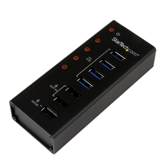 Picture of StarTech.com 4 Port USB 3.0 Hub plus 3 Dedicated USB Charging Ports (2 x 1A & 1 x 2A) - Wall Mountable Metal Enclosure~4 Port USB 3.0 Hub (5Gbps) plus 3 Dedicated USB Charging Ports (2 x 1A & 1 x 2A) - Wall Mountable Metal Enclosure