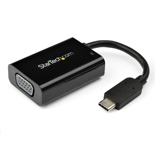 Picture of StarTech.com USB C to VGA Adapter with Power Delivery - 1080p USB Type-C to VGA Monitor Video Converter w/ Charging - 60W PD Pass-Through - Thunderbolt 3 Compatible - Black