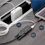Picture of StarTech.com USB C to VGA Adapter with Power Delivery - 1080p USB Type-C to VGA Monitor Video Converter w/ Charging - 60W PD Pass-Through - Thunderbolt 3 Compatible - Black