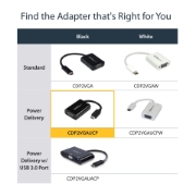 Picture of StarTech.com USB C to VGA Adapter with Power Delivery - 1080p USB Type-C to VGA Monitor Video Converter w/ Charging - 60W PD Pass-Through - Thunderbolt 3 Compatible - Black