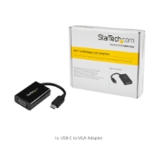 Picture of StarTech.com USB C to VGA Adapter with Power Delivery - 1080p USB Type-C to VGA Monitor Video Converter w/ Charging - 60W PD Pass-Through - Thunderbolt 3 Compatible - Black