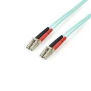 Picture of StarTech.com 3m (10ft) LC/UPC to LC/UPC OM3 Multimode Fiber Optic Cable, Full Duplex 50/125µm Zipcord Fiber Cable, 100G, Low Insertion Loss, LSZH Fiber Jumper Cord
