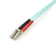 Picture of StarTech.com 3m (10ft) LC/UPC to LC/UPC OM3 Multimode Fiber Optic Cable, Full Duplex 50/125µm Zipcord Fiber Cable, 100G, Low Insertion Loss, LSZH Fiber Jumper Cord