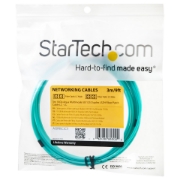 Picture of StarTech.com 3m (10ft) LC/UPC to LC/UPC OM3 Multimode Fiber Optic Cable, Full Duplex 50/125µm Zipcord Fiber Cable, 100G, Low Insertion Loss, LSZH Fiber Jumper Cord