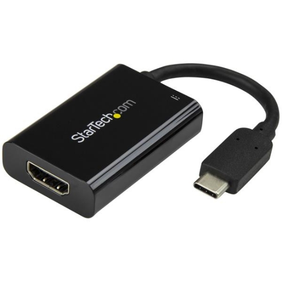Picture of StarTech.com USB C to HDMI 2.0 Adapter with Power Delivery - 4K 60Hz USB Type-C to HDMI Display Video Converter - 60W PD Pass-Through Charging Port - Thunderbolt 3 Compatible - Black
