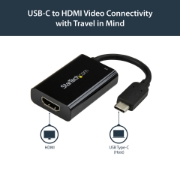 Picture of StarTech.com USB C to HDMI 2.0 Adapter with Power Delivery - 4K 60Hz USB Type-C to HDMI Display Video Converter - 60W PD Pass-Through Charging Port - Thunderbolt 3 Compatible - Black