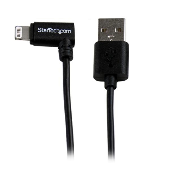 Picture of StarTech.com 2 m (6 ft.) USB to Lightning Cable - Right Angle iPhone / iPad / iPod Charger Cable - 90 Degree Lightning to USB Cable - Apple MFi Certified - Black