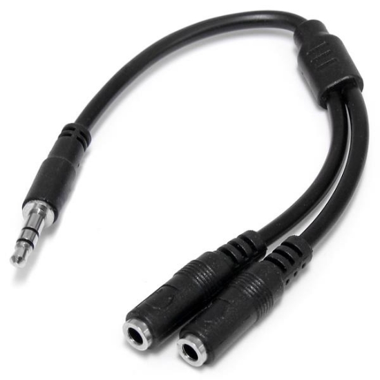 Picture of StarTech.com Slim Stereo Splitter Cable - 3.5mm Male to 2x 3.5mm Female
