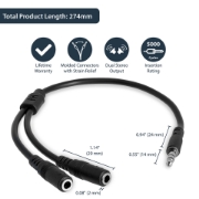 Picture of StarTech.com Slim Stereo Splitter Cable - 3.5mm Male to 2x 3.5mm Female