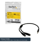 Picture of StarTech.com Slim Stereo Splitter Cable - 3.5mm Male to 2x 3.5mm Female