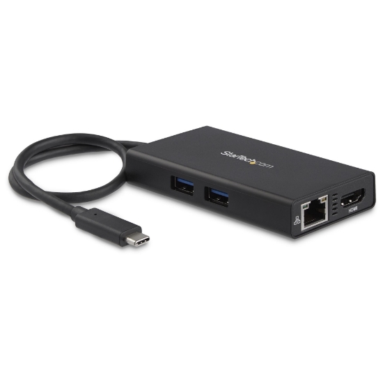 Picture of StarTech.com USB-C Multiport Adapter - USB-C Travel Docking Station with 4K HDMI - 60W Power Delivery Pass-Through, GbE, 2pt USB-A 3.0 Hub - Portable Mini USB Type-C Dock for Laptop