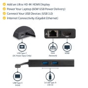 Picture of StarTech.com USB-C Multiport Adapter - USB-C Travel Docking Station with 4K HDMI - 60W Power Delivery Pass-Through, GbE, 2pt USB-A 3.0 Hub - Portable Mini USB Type-C Dock for Laptop