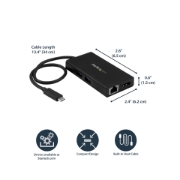 Picture of StarTech.com USB-C Multiport Adapter - USB-C Travel Docking Station with 4K HDMI - 60W Power Delivery Pass-Through, GbE, 2pt USB-A 3.0 Hub - Portable Mini USB Type-C Dock for Laptop