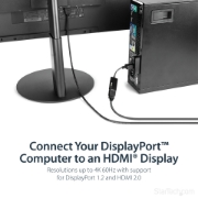 Picture of StarTech.com DisplayPort to HDMI Adapter - 4K 60Hz Active DP 1.4 to HDMI 2.0 Video Converter - DP to HDMI Monitor/TV/Display Cable Adapter Dongle - Latching DP Connector