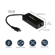 Picture of StarTech.com USB-C to Gigabit Network Adapter with Extra USB 3.0 Port