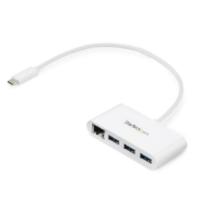 Picture of StarTech.com 3-Port USB-C Hub with Gigabit Ethernet - USB-C to 3x USB-A - USB 3.0 Hub - White~3-Port USB-C Hub with Gigabit Ethernet - USB-C to 3x USB-A - USB 3.0 Hub - 5Gbps - White