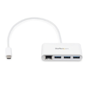 Picture of StarTech.com 3-Port USB-C Hub with Gigabit Ethernet - USB-C to 3x USB-A - USB 3.0 Hub - White~3-Port USB-C Hub with Gigabit Ethernet - USB-C to 3x USB-A - USB 3.0 Hub - 5Gbps - White
