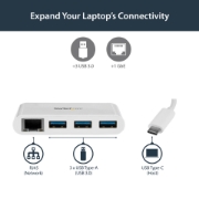 Picture of StarTech.com 3-Port USB-C Hub with Gigabit Ethernet - USB-C to 3x USB-A - USB 3.0 Hub - White~3-Port USB-C Hub with Gigabit Ethernet - USB-C to 3x USB-A - USB 3.0 Hub - 5Gbps - White