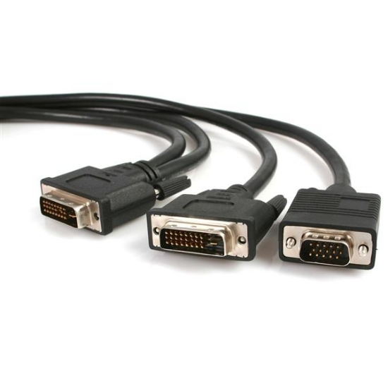 Picture of StarTech.com 6 ft DVI-I Male to DVI-D Male and HD15 VGA Male Video Splitter Cable