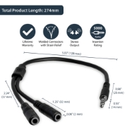 Picture of StarTech.com Headset adapter for headsets with separate headphone / microphone plugs - 3.5mm 4 position to 2x 3 position 3.5mm M/F