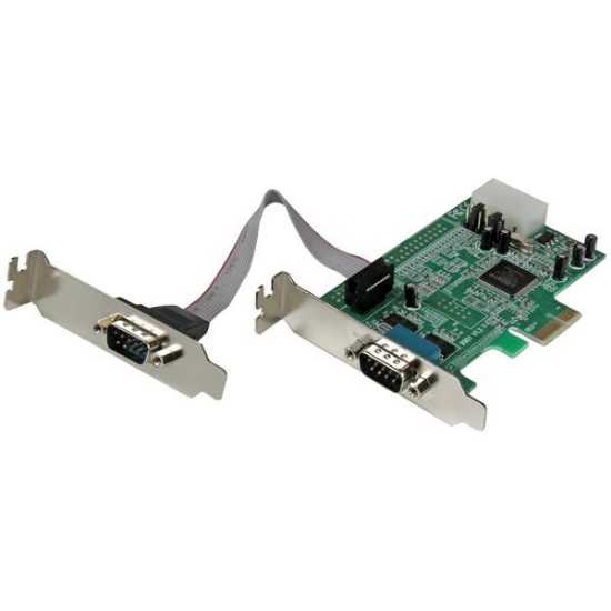 Picture of StarTech.com 2-Port Low Profile Native RS232 PCI Express Serial Adapter Card, 16550 UART, PCIe to Dual Serial DB9, Windows & Linux, TAA - Replaced by PEX2S953LP