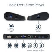 Picture of StarTech.com Dual-Monitor USB 3.0 Docking Station with HDMI & DVI/VGA~Dual Monitor USB 3.0 Laptop Docking Station with HDMI/DVI/VGA, 3x USB-A Hub, GbE, Audio, Universal Type-A Dock for Windows/macOS/ChromeOS - TAA Compliant